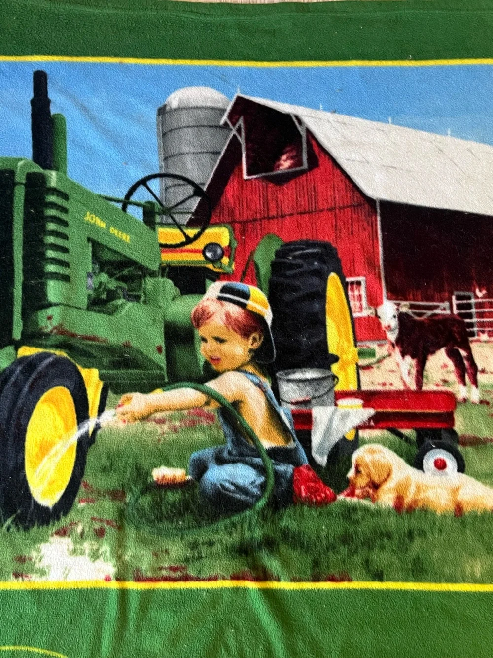 John Deere vintage Green and Yellow Farm Scene Throw